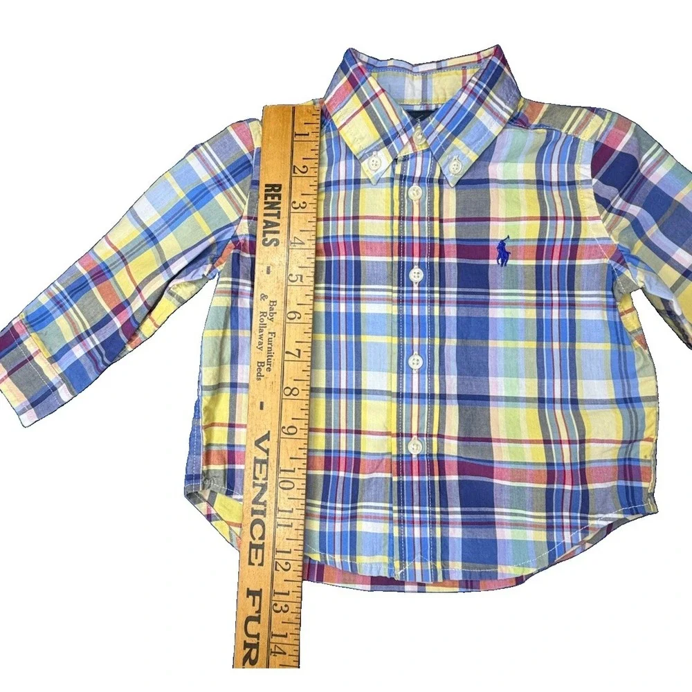 Ralph Lauren Boys 9M Plaid Long Sleeve Button-Up Shirt 100% Cotton Logo